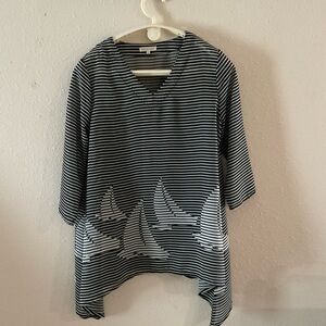 Indigo Soul Swim Coverup Black/White Stripe Sheer Nautical Sailboat Women’s Med